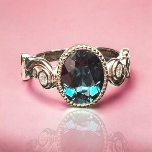 New Romantic Color Change Alexandrite Ring Solid 14k Rose Gold, Musicians Dream